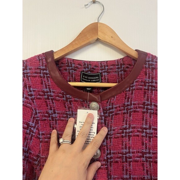 G By Giuliana Timeless Tweed Black Label Raw Hem Jacket Size L Hot Pink Barbie - Picture 7 of 12